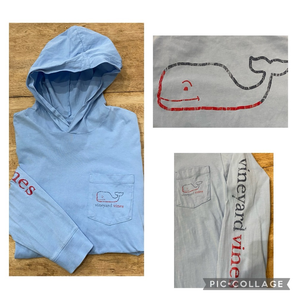 Vineyard Vines Adult Small Cotton Lt Blue Long‎ Sleeve Graphic Hoodie
